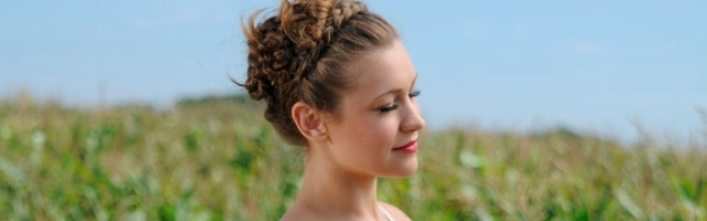 Woman bun field grass looking free wallpaper for desktop - medium preview image