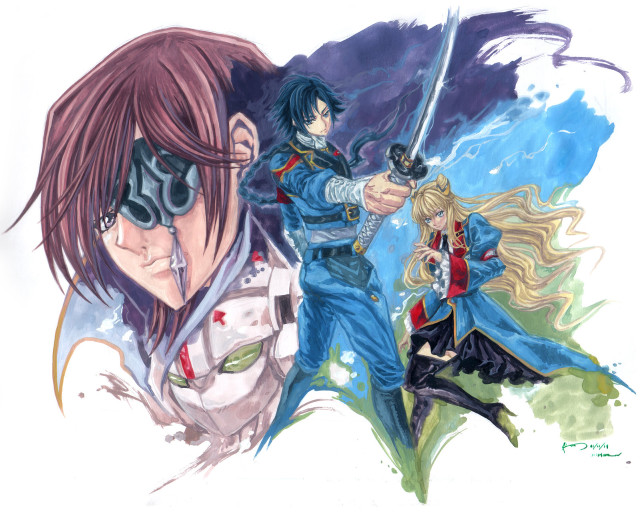 Anime characters swords couple woman free wallpaper for desktop - medium preview image