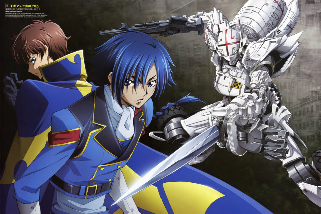 Anime couple swords city background free wallpaper for desktop - medium preview image