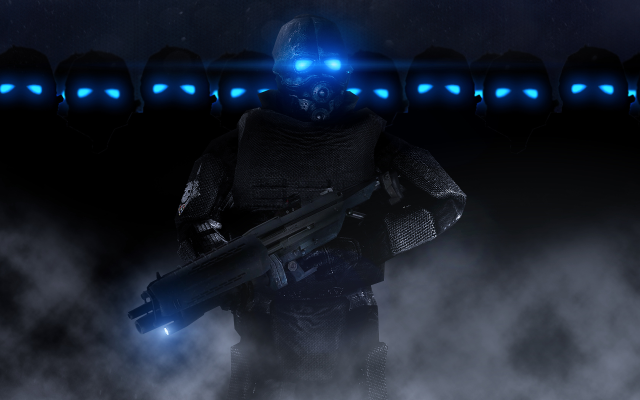 Man space suit gun blue free wallpaper for desktop - medium preview image
