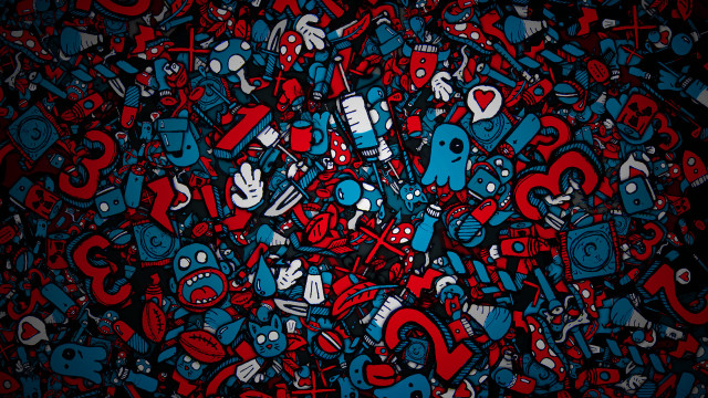 Colorful red blue objects black free wallpaper for desktop - medium preview image