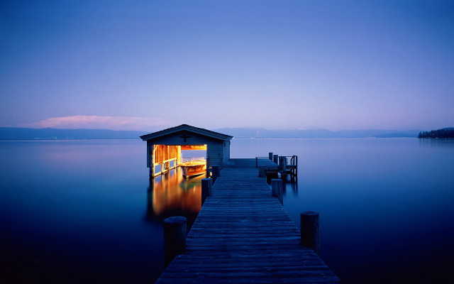 Dock boathouse night boat water free wallpaper for desktop - medium preview image