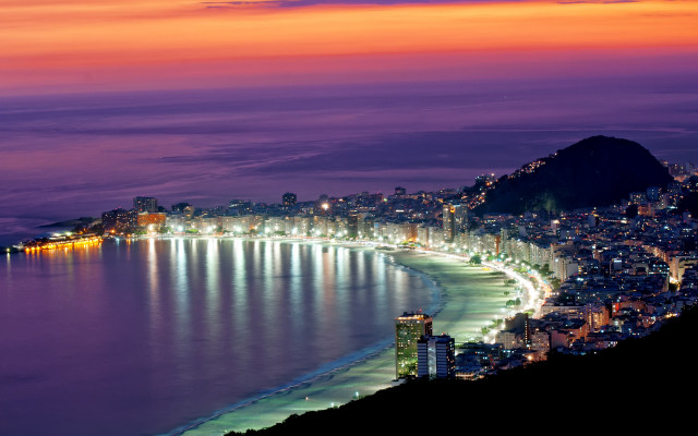 City night beach mountain lights free wallpaper for desktop - medium preview image