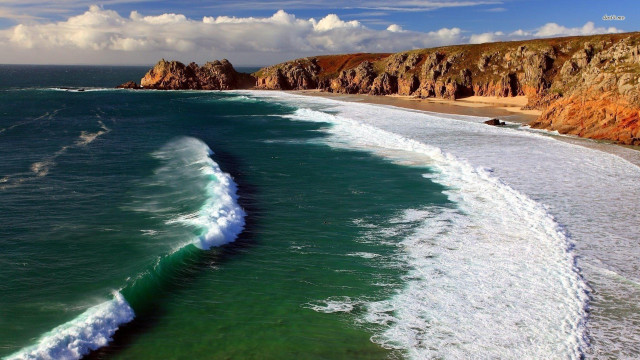 Wave shore cliff beach cliff free wallpaper for desktop - medium preview image