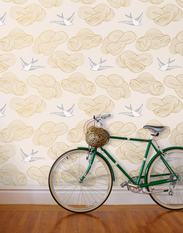 Green bicycle wall bird pattern free wallpaper for mobile - medium preview image