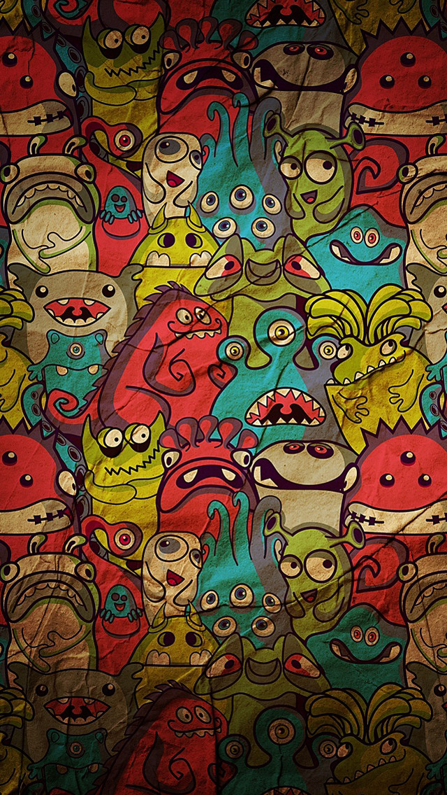 Colorful background cartoon characters fun free wallpaper for mobile - medium preview image