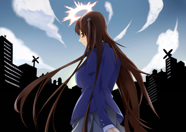 Woman long hair city skyline free wallpaper for desktop - medium preview image