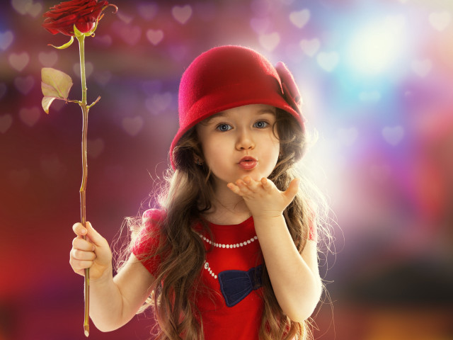 Little girl holding rose red free wallpaper for desktop - medium preview image