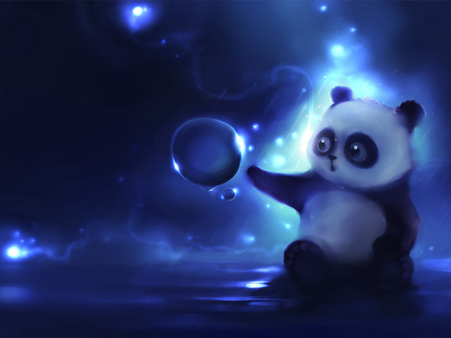 Panda playing ball water blue free wallpaper for desktop - medium preview image