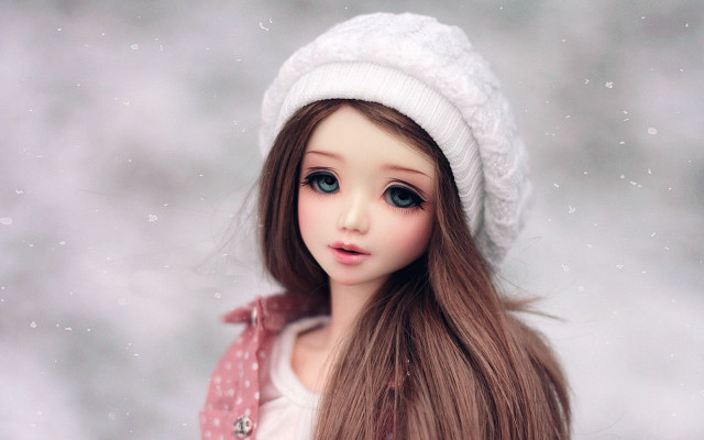 Doll longbrownhair whitehat pinkshirt snowyday #2 free wallpaper for desktop - medium preview image