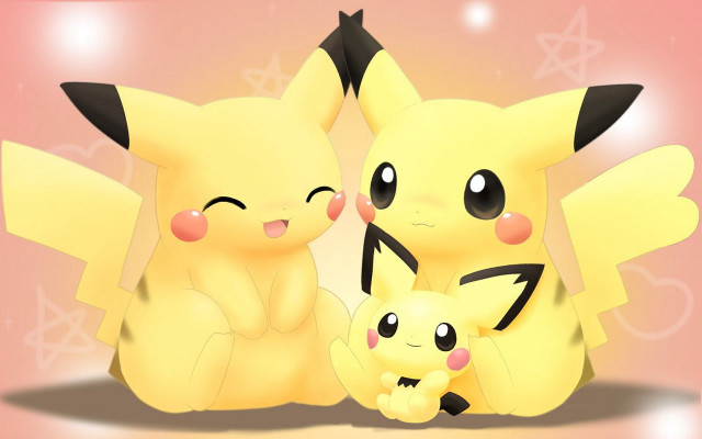Pikachu couple sitting pink background free wallpaper for desktop - medium preview image