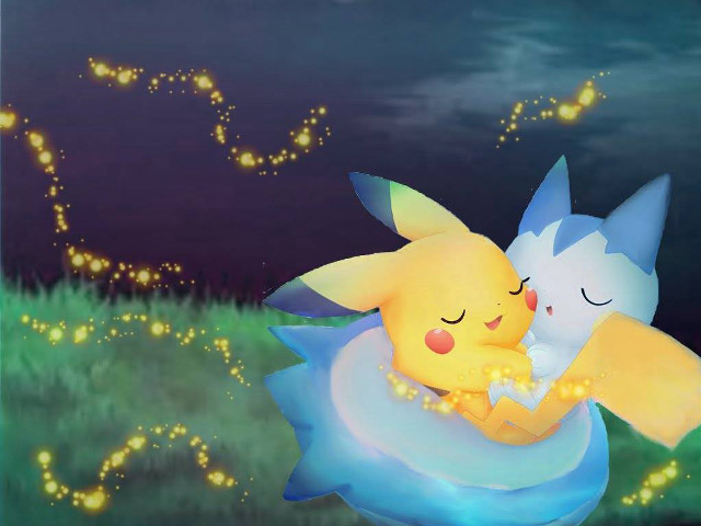 Pokemon couple hugging field night free wallpaper for desktop - medium preview image