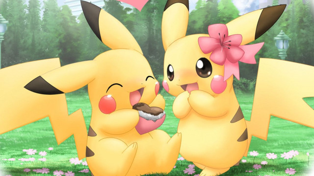 Pikachu grass cake sitting together free wallpaper for desktop - medium preview image