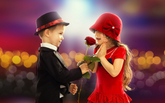 Boy girl red roses smiling free wallpaper for desktop - medium preview image