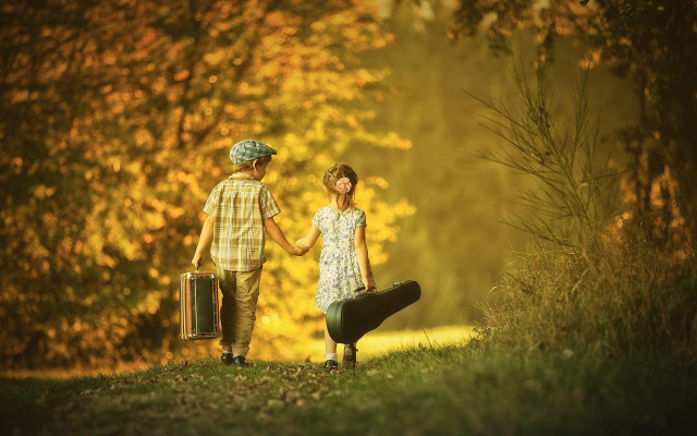 Couple holding hands autumn leaves free wallpaper for desktop - medium preview image