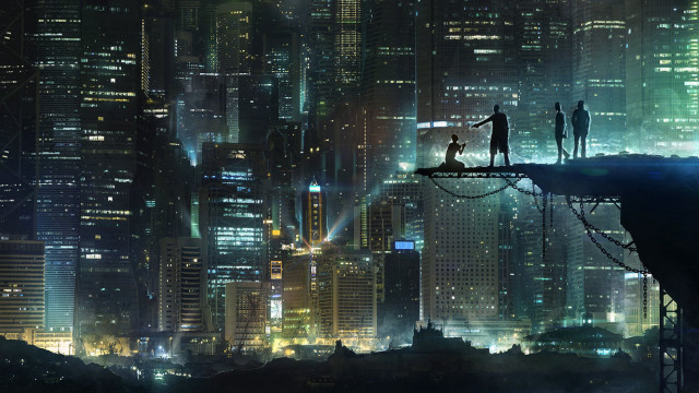 Cliff city night people standing free wallpaper for desktop - medium preview image