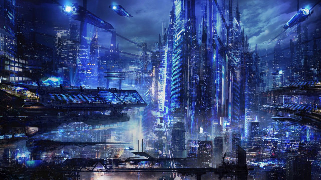 Futuristic city tall buildings night #2 free wallpaper for desktop - medium preview image