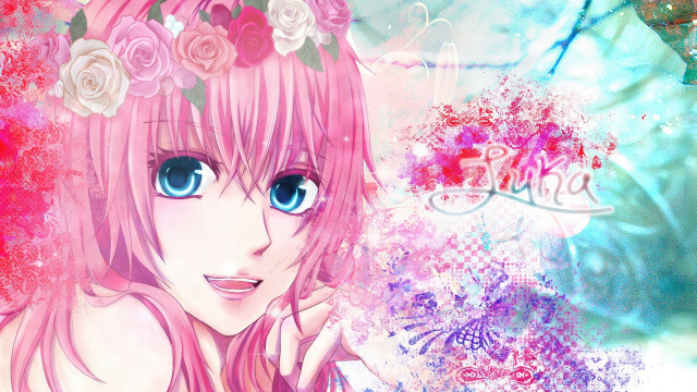 Girl pink hair flowers in free wallpaper for desktop - medium preview image