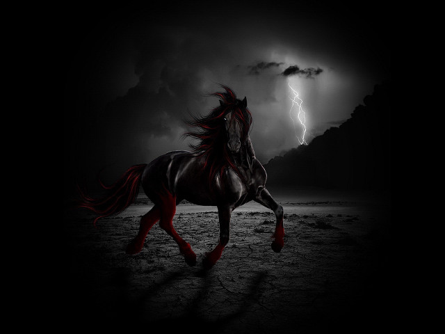 Horse running dark lightning cloud free wallpaper for desktop - medium preview image