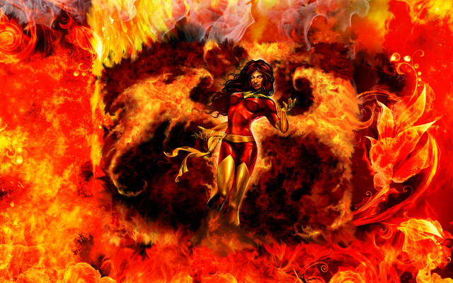 Woman red dress flames fire free wallpaper for desktop - medium preview image