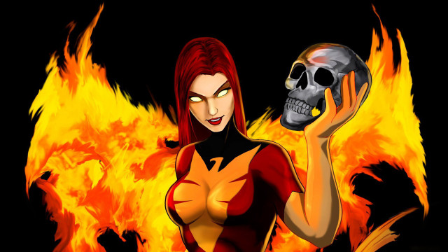 Woman holding skull fire background free wallpaper for desktop - medium preview image