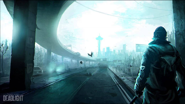 Futuristic man cityscape bird flying free wallpaper for desktop - medium preview image