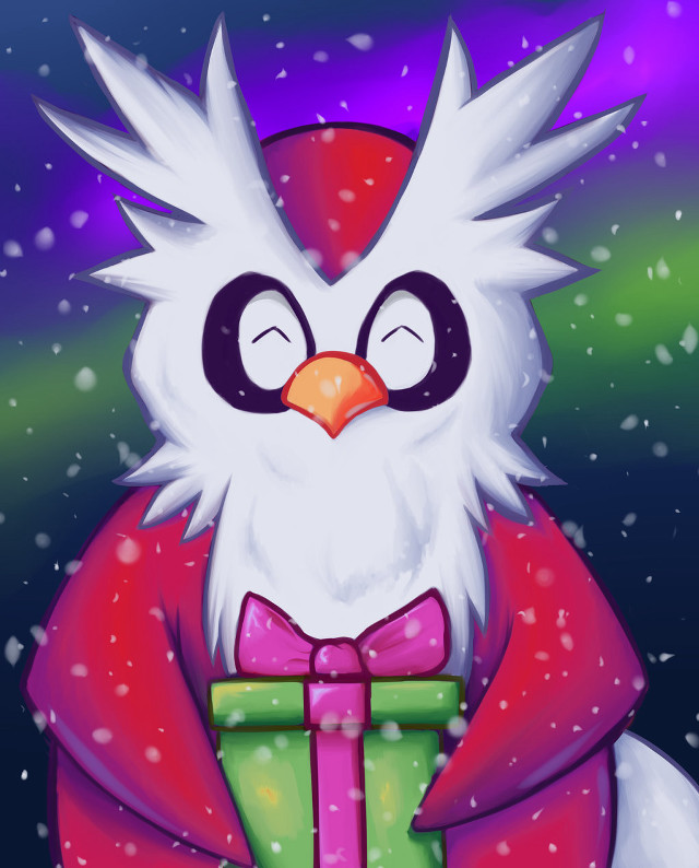 Cartoon bird christmas present snow free wallpaper for mobile - medium preview image