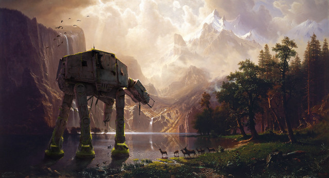 Star wars mountains lake painting free wallpaper for desktop - medium preview image