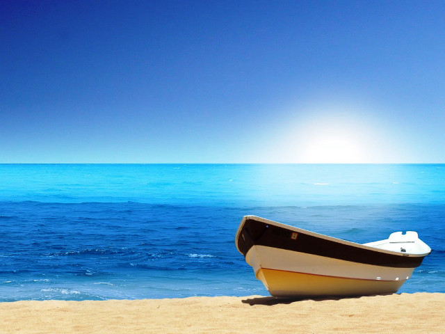 Boat beach sun ocean blue free wallpaper for desktop - medium preview image