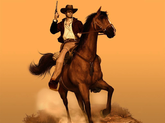 Man riding brown horse holding free wallpaper for desktop - medium preview image