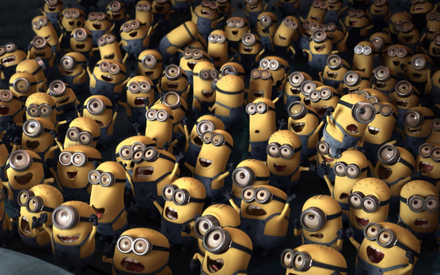 Minions group surprised eyes wide free wallpaper for desktop - medium preview image