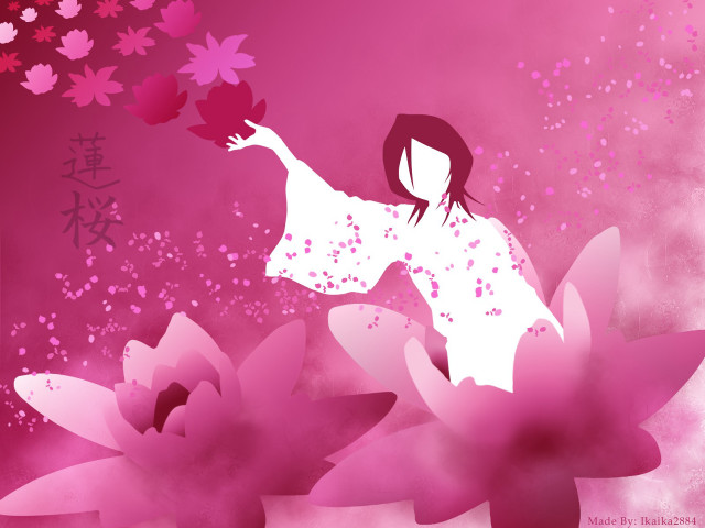 Woman pink flower kimono anime free wallpaper for desktop - medium preview image