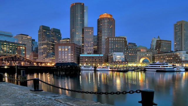 City skyline bridge boats nighttime free wallpaper for desktop - medium preview image