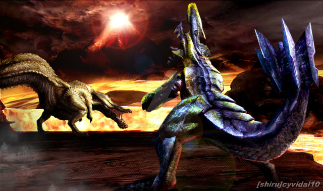 Dinosaurs fighting water sky sun free wallpaper for desktop - medium preview image