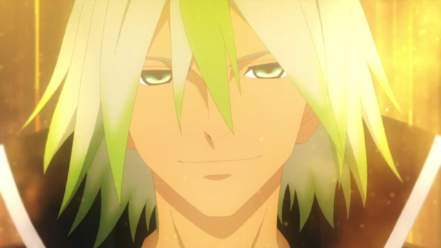 Man green hair sword yellow free wallpaper for desktop - medium preview image