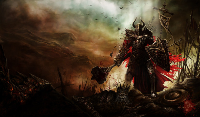 Demonic man sword dark forest free wallpaper for desktop - medium preview image