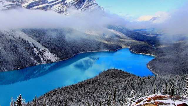 Blue lake snow covered mountains free wallpaper for desktop - medium preview image