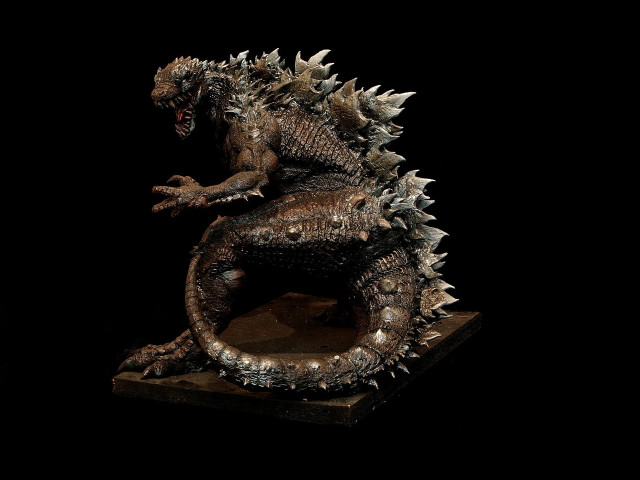 Godzilla statue wooden base black free wallpaper for desktop - medium preview image