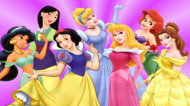 Disney princesses group pointing together free wallpaper for desktop - medium preview image