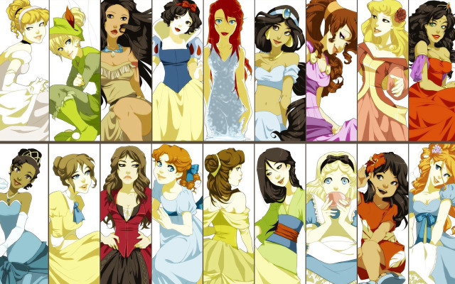 Princesses cartoon outfits colors series free wallpaper for desktop - medium preview image