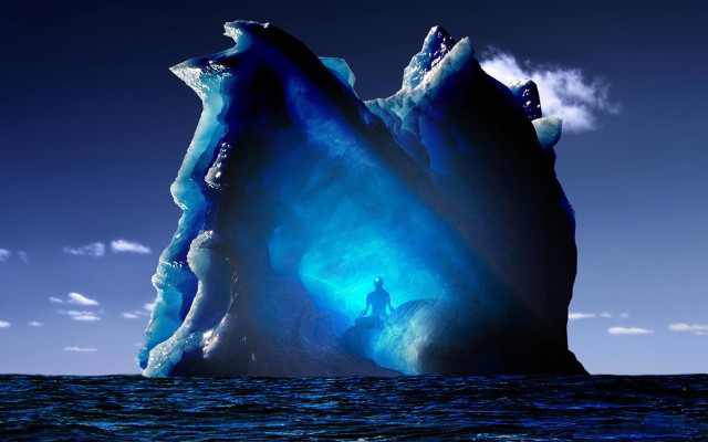 Large iceberg man standing water free wallpaper for desktop - medium preview image