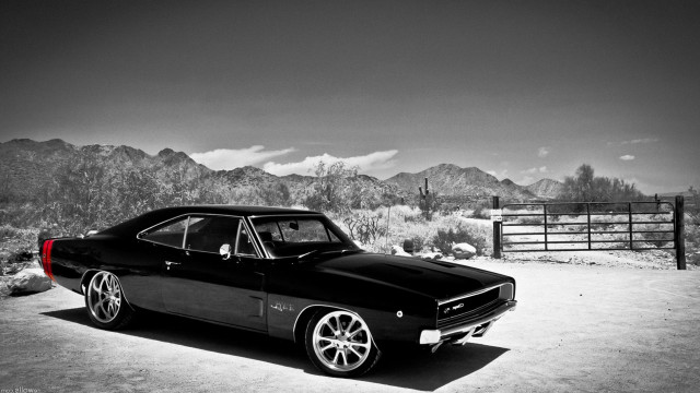Black white car desert mountains #3 free wallpaper for desktop - medium preview image