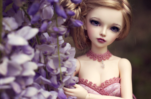 Doll pink dress purple flowers free wallpaper for desktop - medium preview image