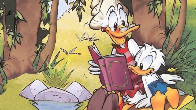 Cartoon duck duckling reading woods free wallpaper for desktop - medium preview image