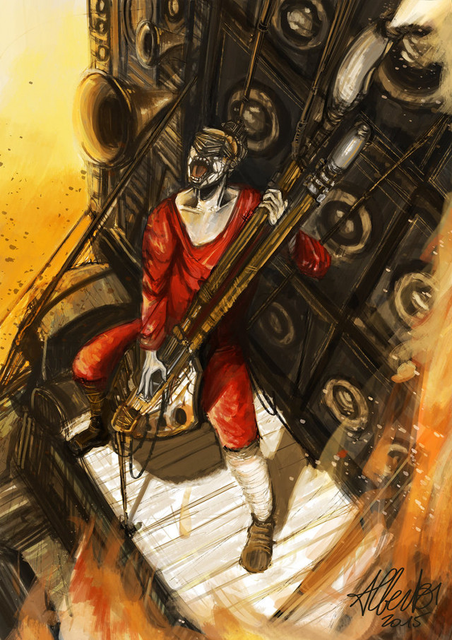 Man guitar fire building painting #2 free wallpaper for mobile - medium preview image