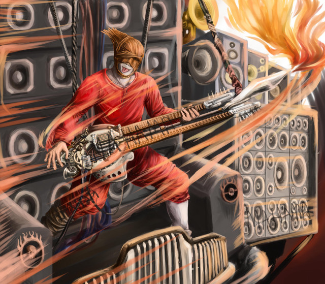 Man guitar fire mouth front free wallpaper for tablet - medium preview image