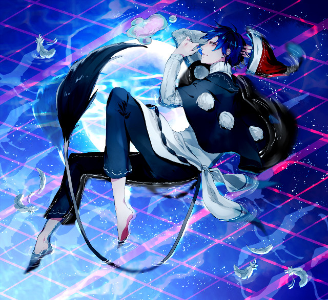 Anime character chair hat blue free wallpaper for tablet - medium preview image