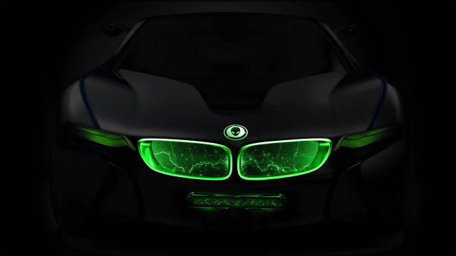Car green lights headlights dark free wallpaper for desktop - medium preview image