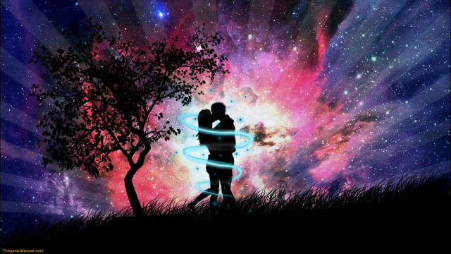 Couple kissing tree field colorful #4 free wallpaper for desktop - medium preview image