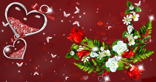 Valentine flowers hearts butterfly romantic free wallpaper for desktop - medium preview image
